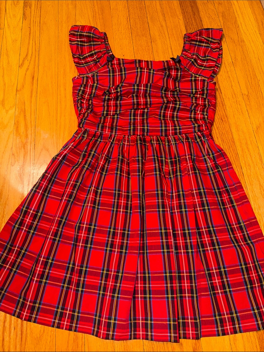 Crewcuts Tartan Ruched-Bodice Plaid Ruffle-Sleeve Dress NWT